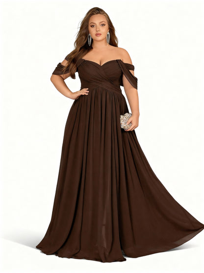Stalluxe | Chiffon-Brautjungfernkleid in Großen Größen Kaffeebraun