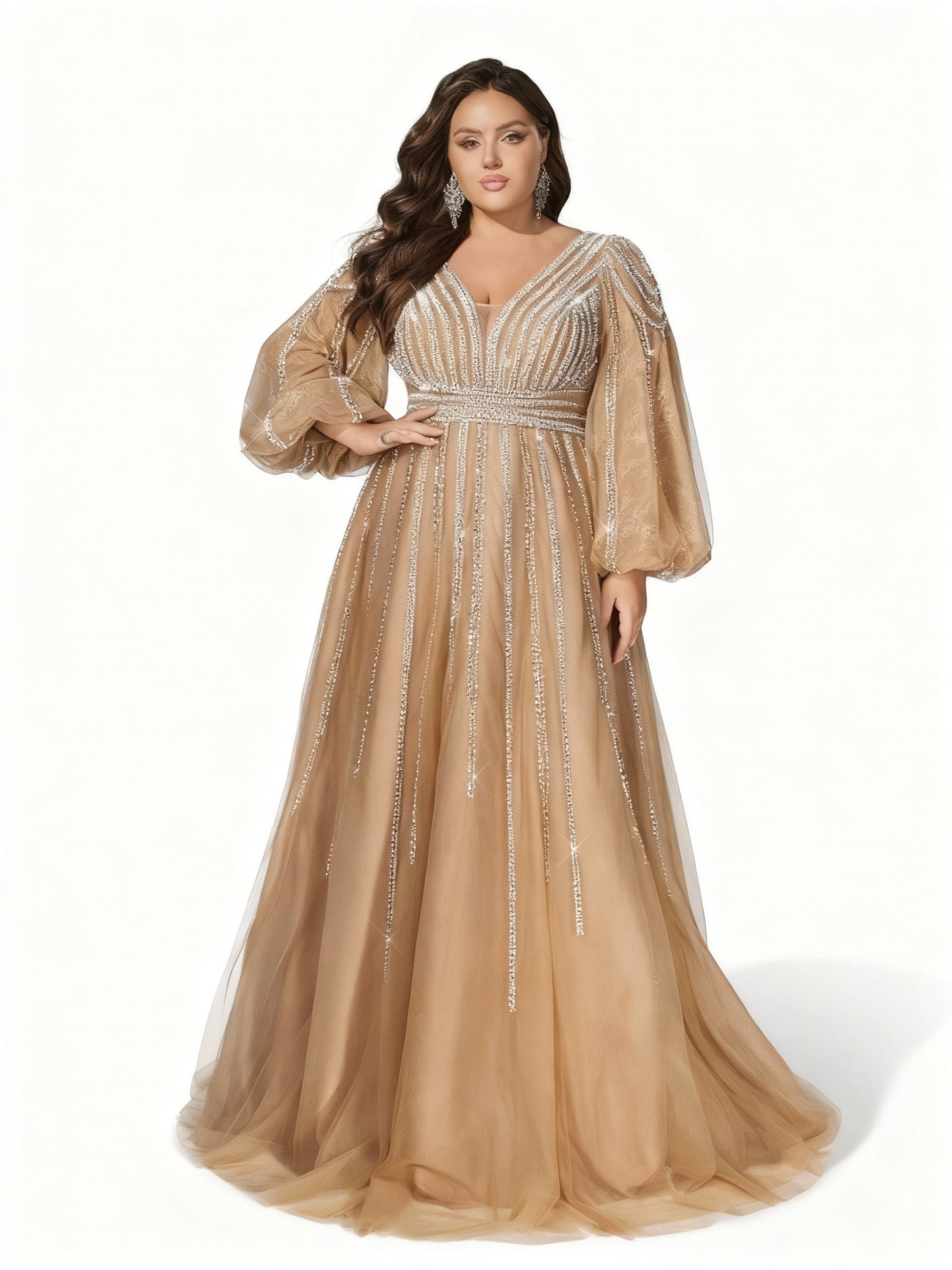 Stalluxe | Funkelndes Abendkleid mit Kontrastpailletten und Bischofsärmeln