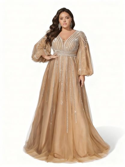 Stalluxe | Funkelndes Abendkleid mit Kontrastpailletten und Bischofsärmeln