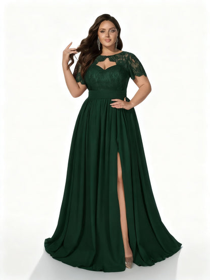 Stalluxe | Elegantes Spitzenkleid mit kurzen Ärmeln für Brautjungfern Dunkelgrün