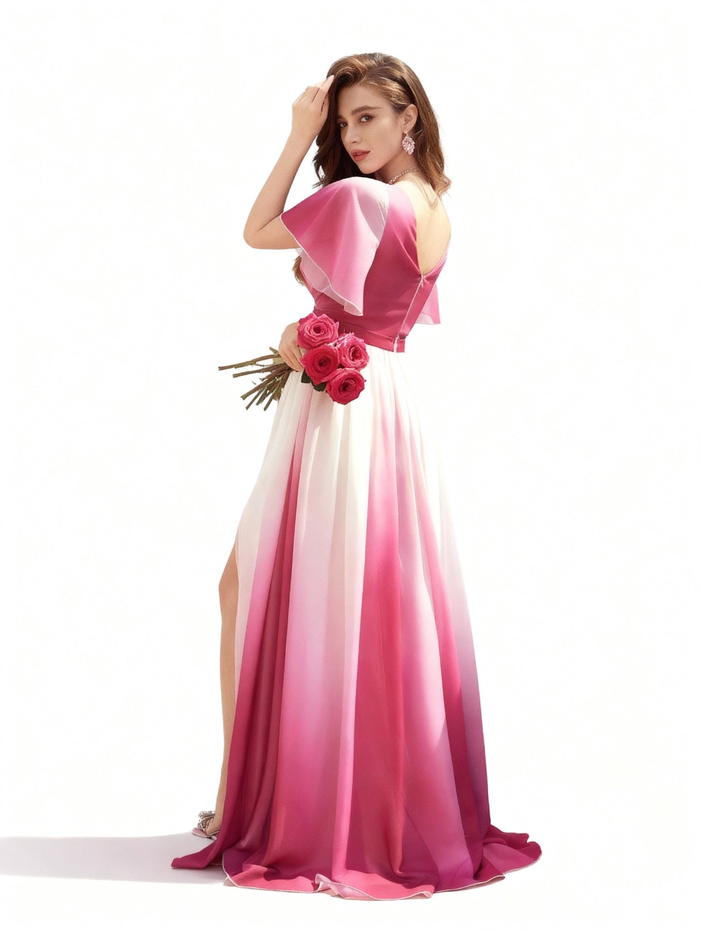 Stalluxe | Romantisches Abendkleid mit Farbverlauf, Wickeldesign und hohem Schlitz