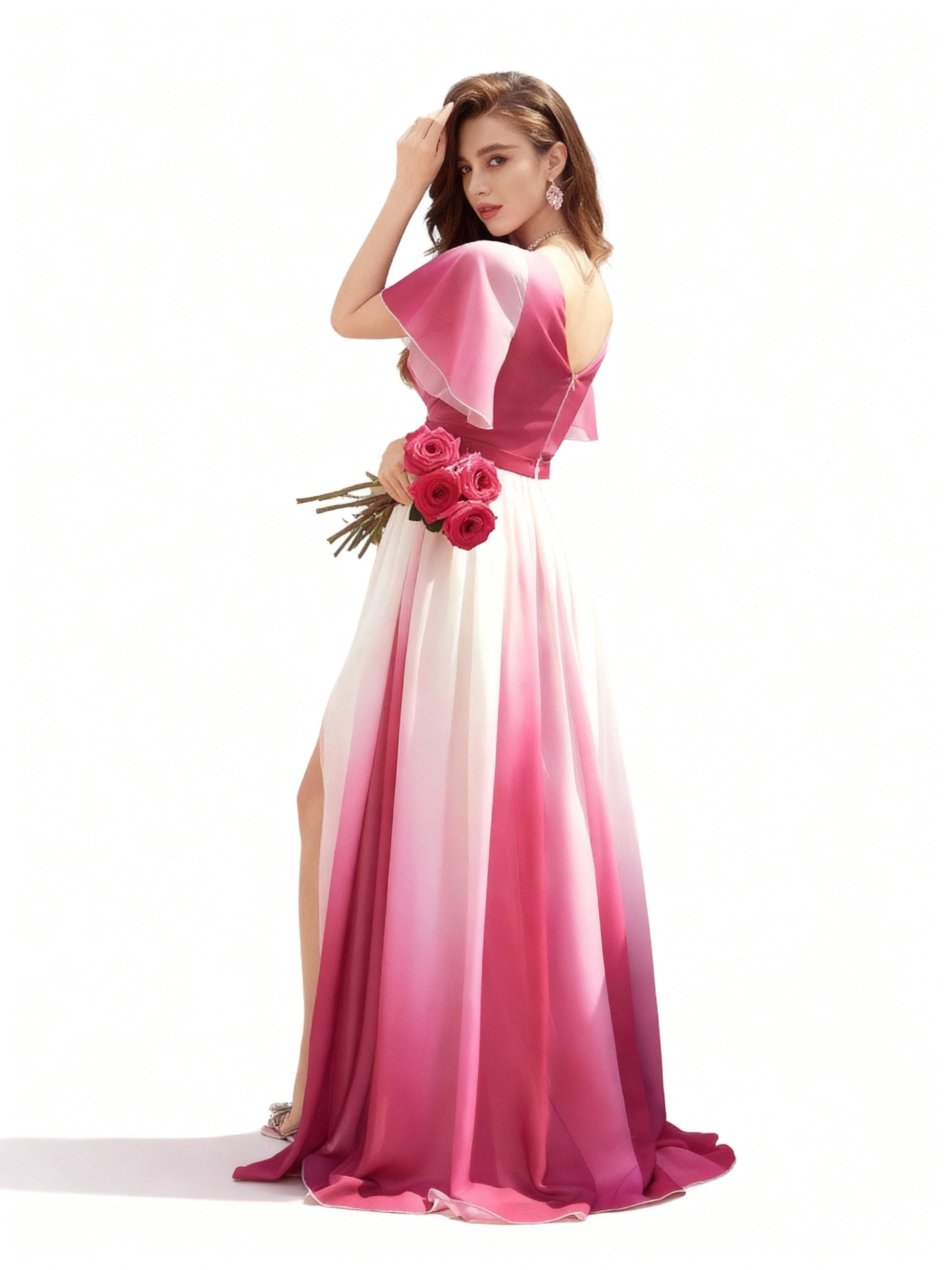 Stalluxe | Romantisches Abendkleid mit Farbverlauf, Wickeldesign und hohem Schlitz