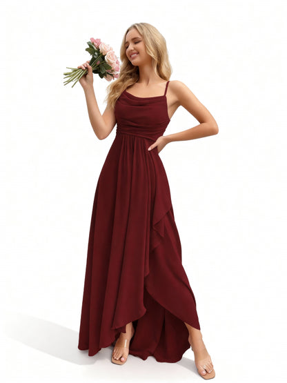 Stalluxe | Brautjungfernkleid mit Wasserfallausschnitt Weinrot