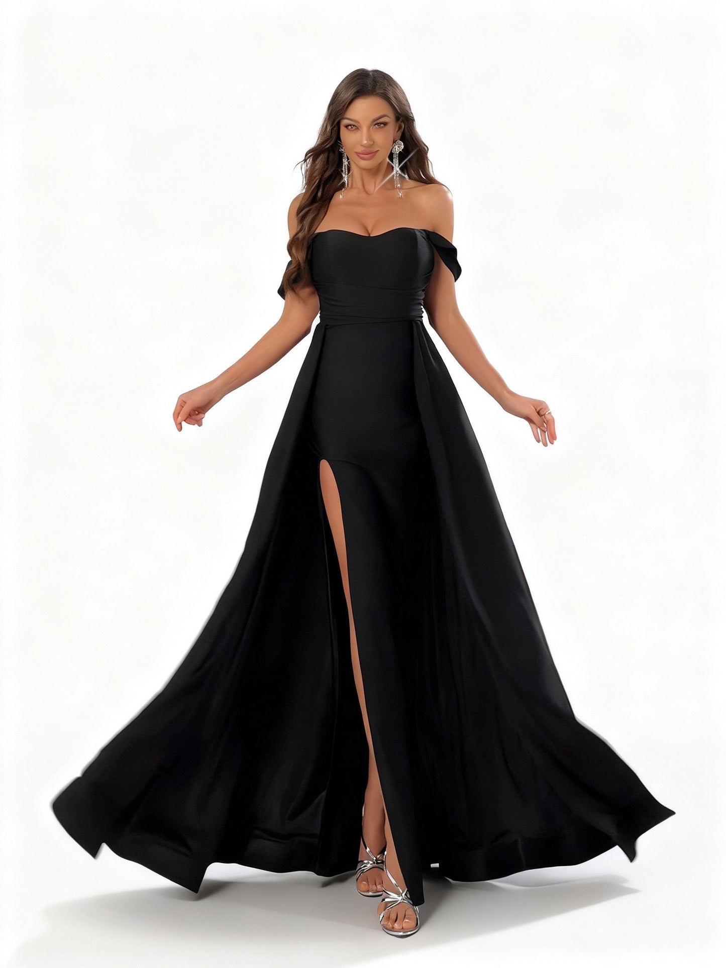 Stalluxe | Schwarzes One-Shoulder Abendkleid mit Seitenschlitz