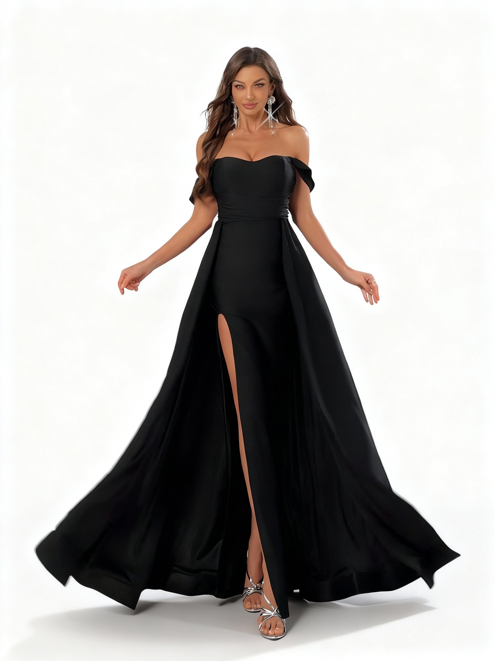 Stalluxe | Schwarzes One-Shoulder Abendkleid mit Seitenschlitz