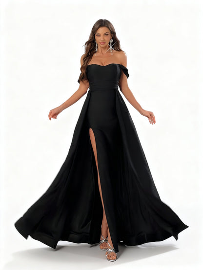 Stalluxe | Schwarzes One-Shoulder Abendkleid mit Seitenschlitz