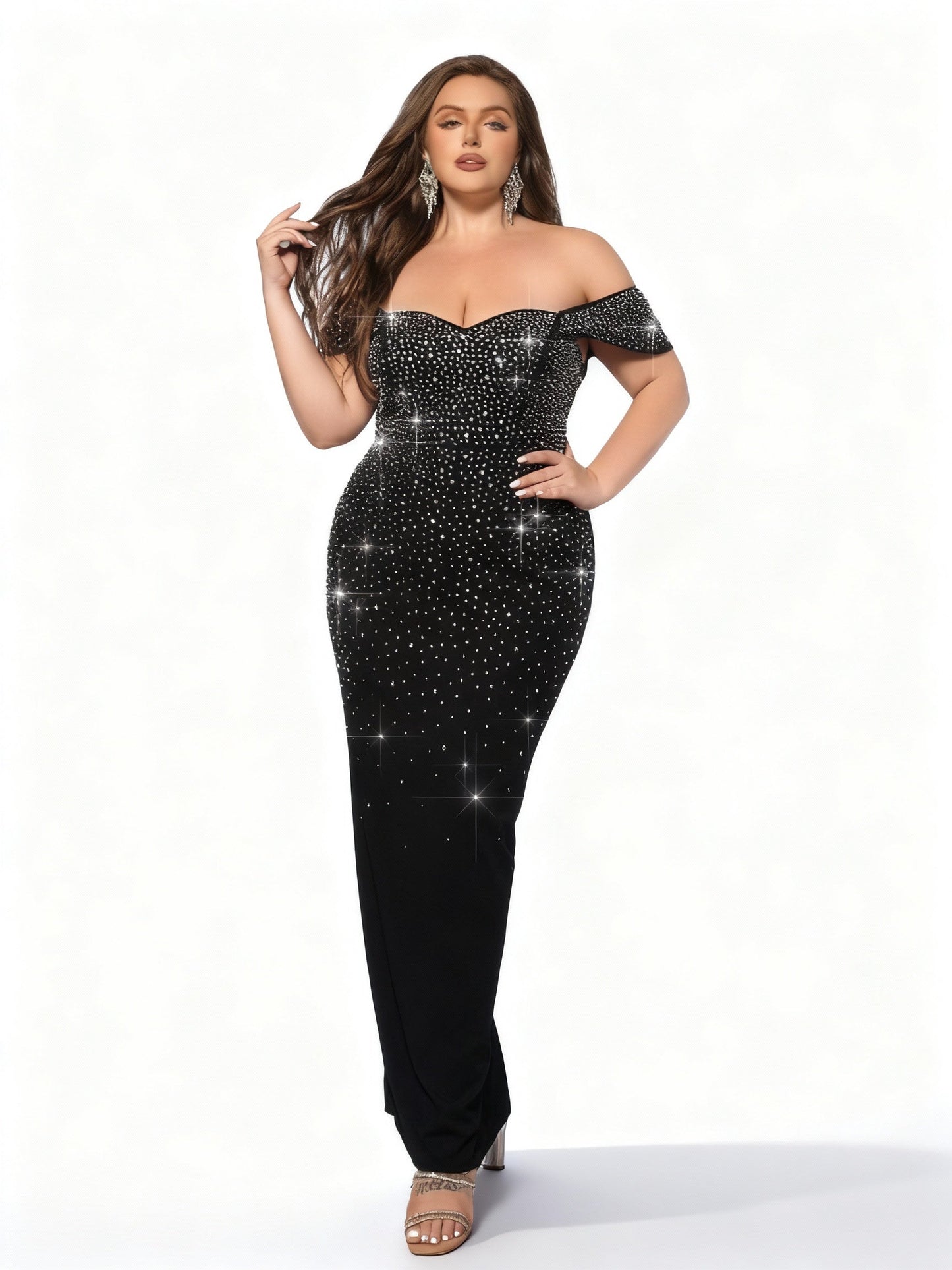 Stalluxe | Schwarzes Schulterfreies Etuikleid mit Strass für den Abend
