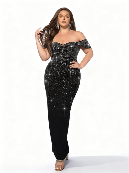 Stalluxe | Schwarzes Schulterfreies Etuikleid mit Strass für den Abend