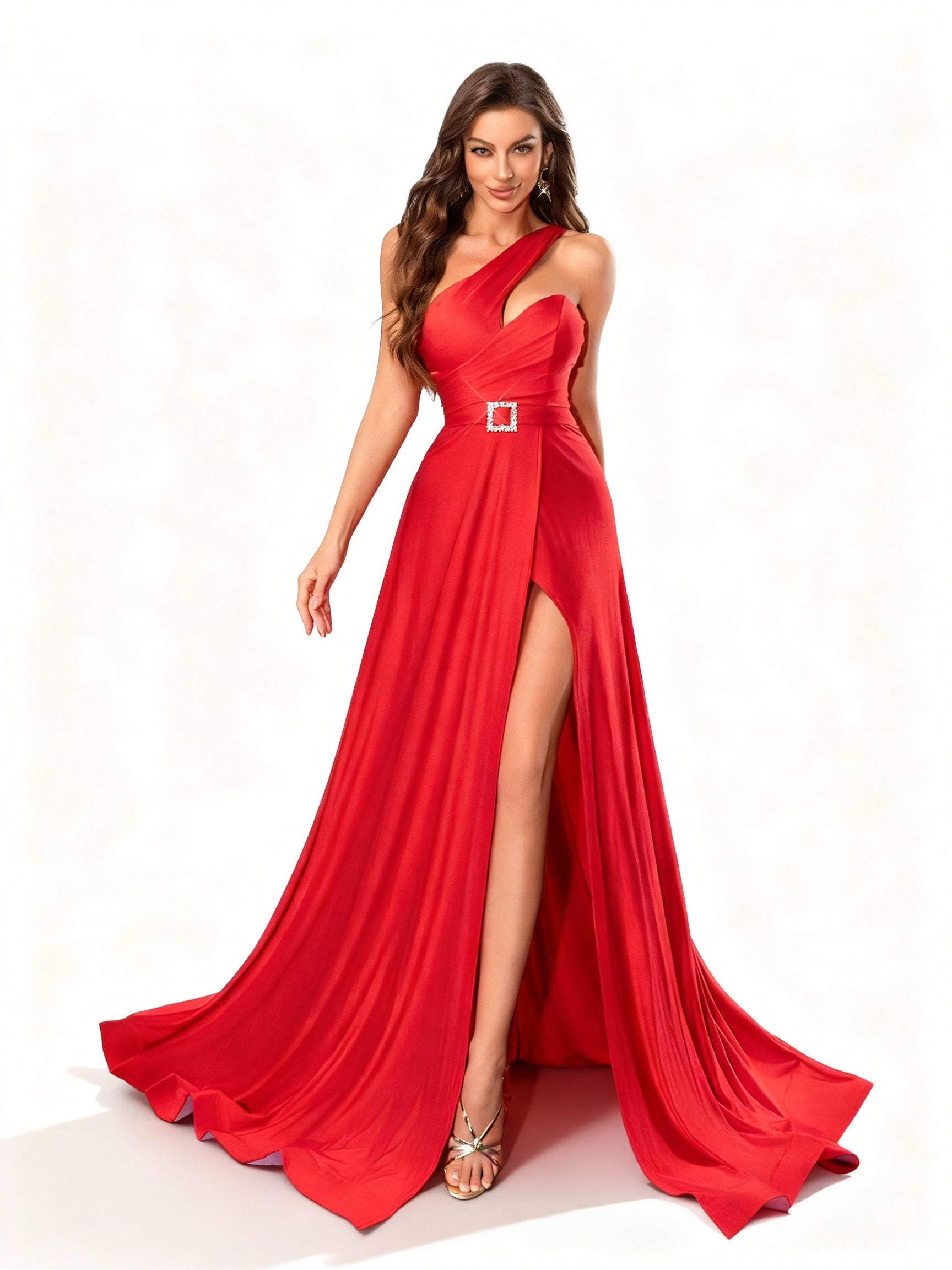 Stalluxe | Atemberaubendes Rotes Ärmelloses Abendkleid mit Schlitz XL