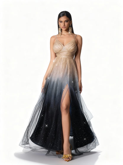 Stalluxe | Abendkleid mit Farbverlauf und Pailletten Aprikose