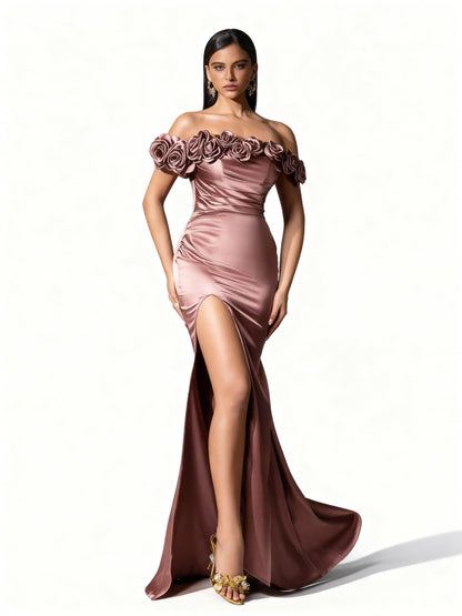 Stalluxe | Edles Abendkleid mit Falten und Blumenverzierung in elegantem Stil