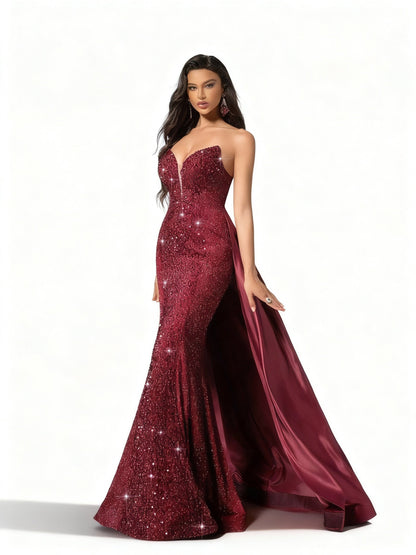 Stalluxe | Burgunderfarbenes Paillettenkleid mit Trägerlosem Ausschnitt