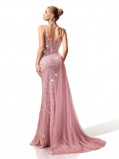 Stalluxe | Perlenbesetztes Kleid mit Spaghettiträgern im Meerjungfrauenstil