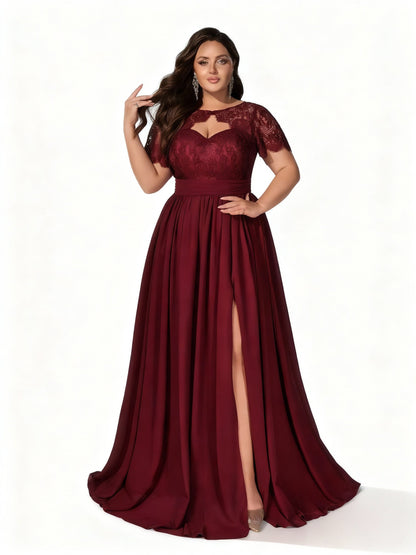 Stalluxe | Elegantes Spitzenkleid mit kurzen Ärmeln für Brautjungfern Weinrot