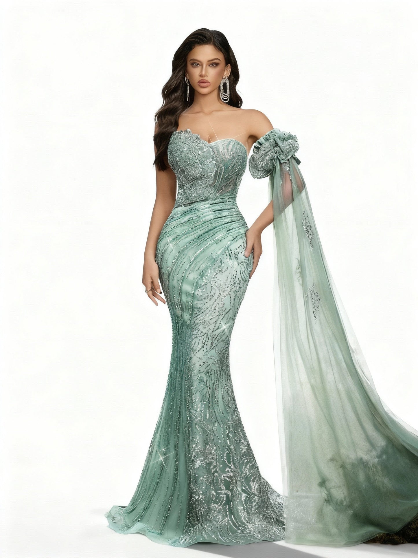 Stalluxe | Trägerloses Paillettenkleid mit Spitzen-Details