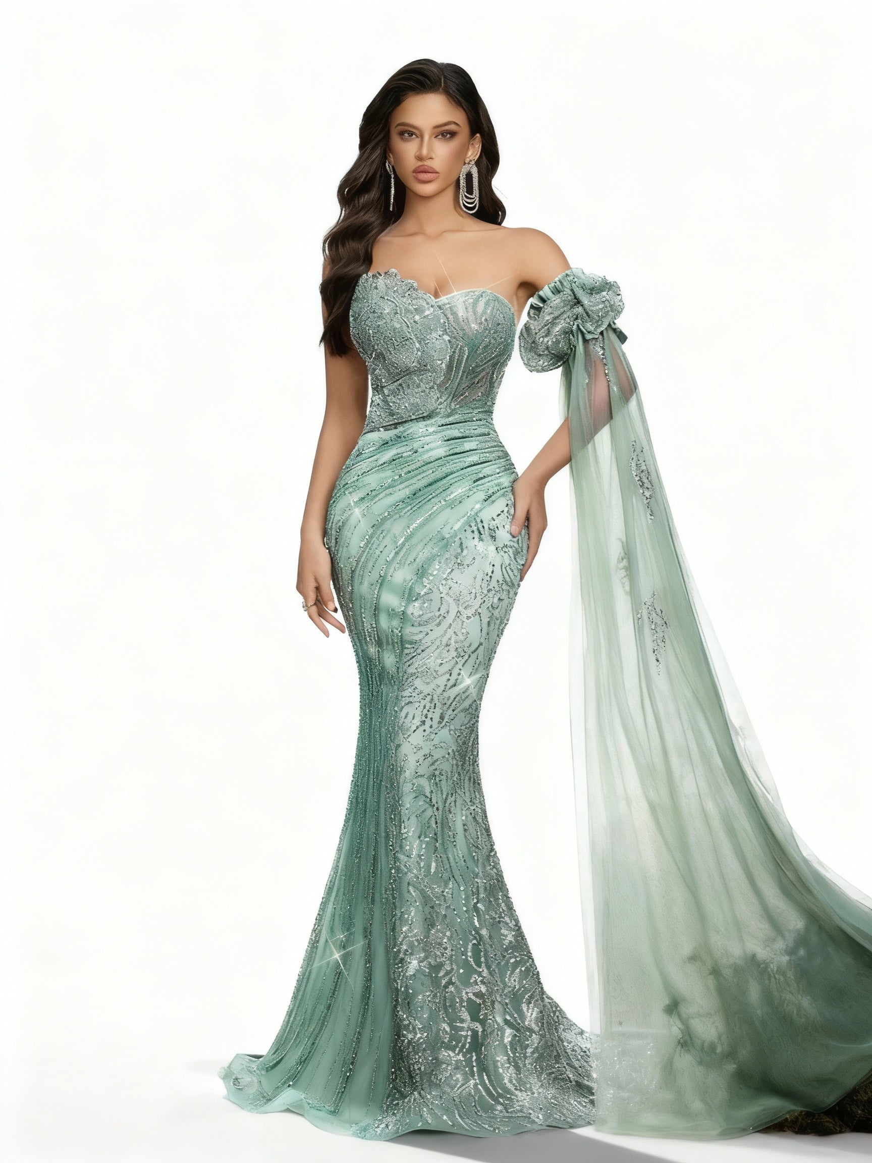 Stalluxe | Trägerloses Paillettenkleid mit Spitzen-Details