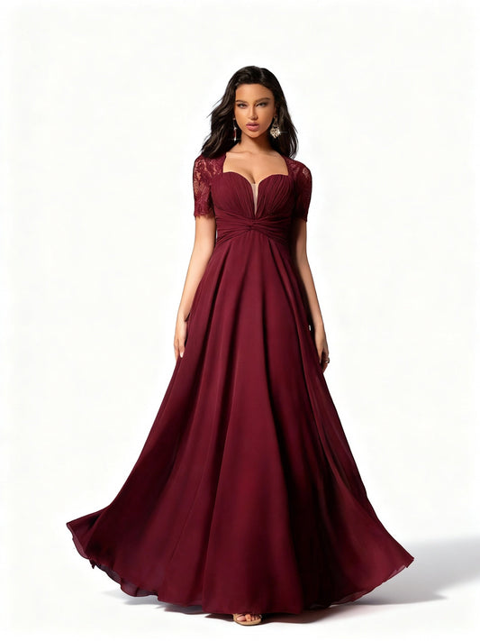 Stalluxe | Burgunderfarbenes Spitzenkleid mit Herz-Ausschnitt und Twist XL