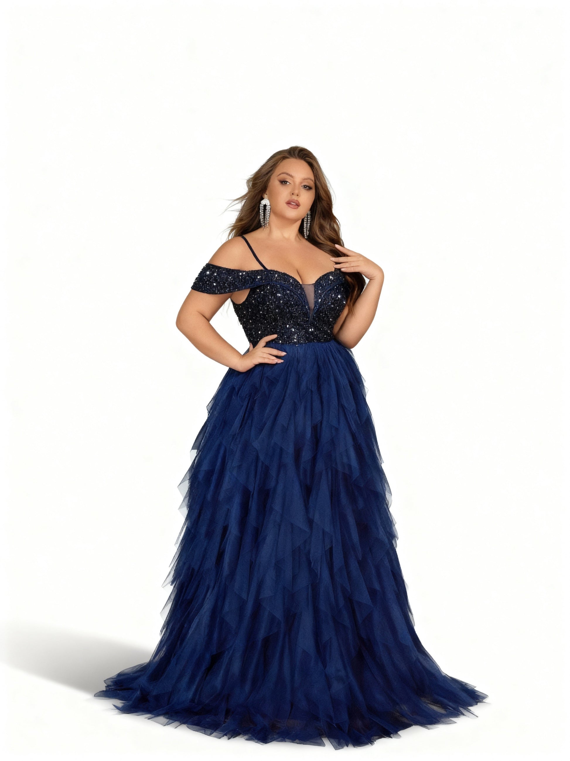 Stalluxe | Modisches Abendkleid in Marineblau mit Strassverzierung für festliche Anlässe