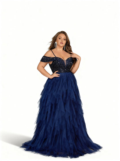 Stalluxe | Modisches Abendkleid in Marineblau mit Strassverzierung für festliche Anlässe