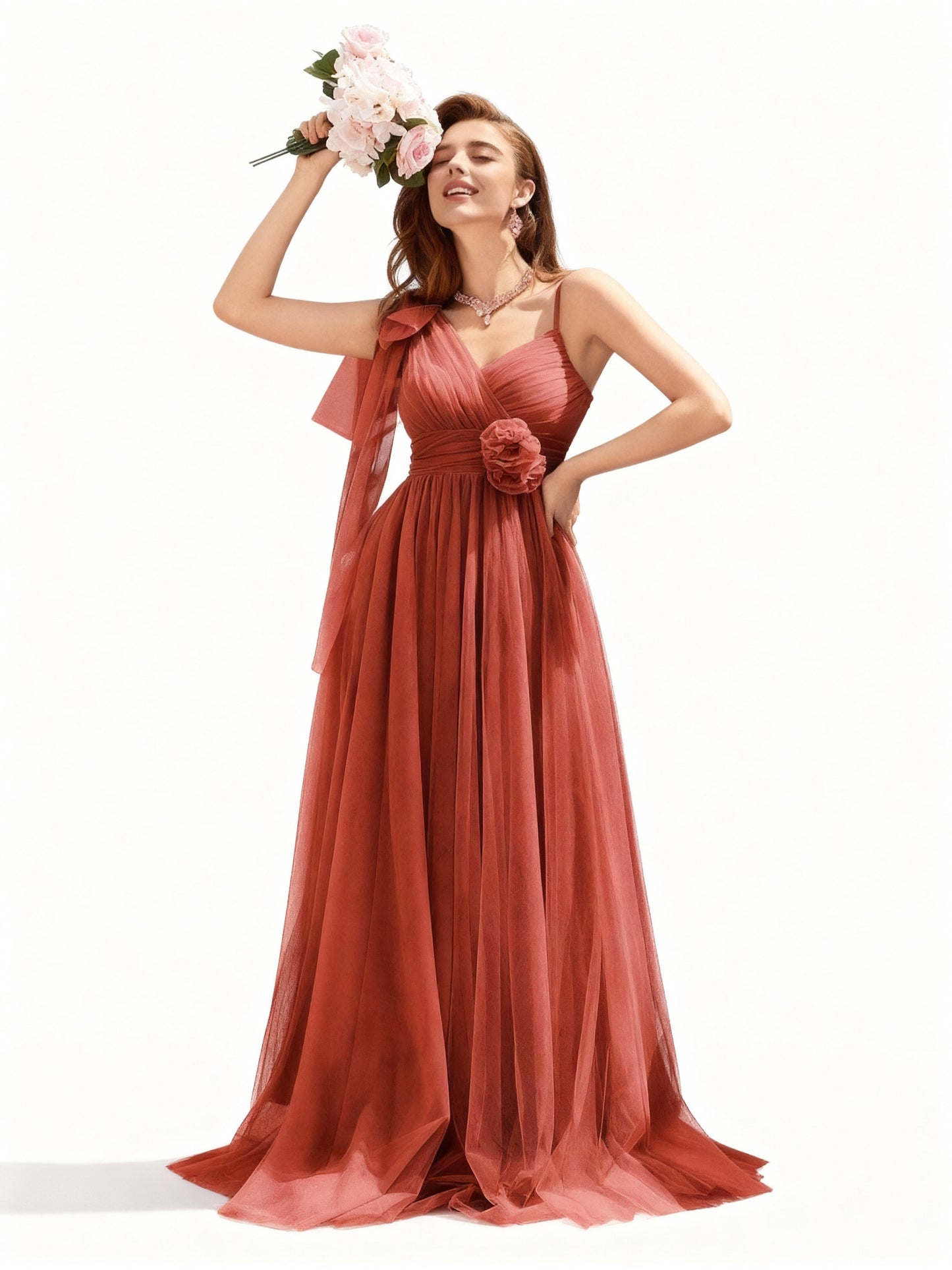 Stalluxe | Asymmetrisches Netzkleid mit Blumenverzierung Orange