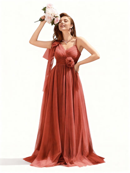 Stalluxe | Asymmetrisches Netzkleid mit Blumenverzierung Orange