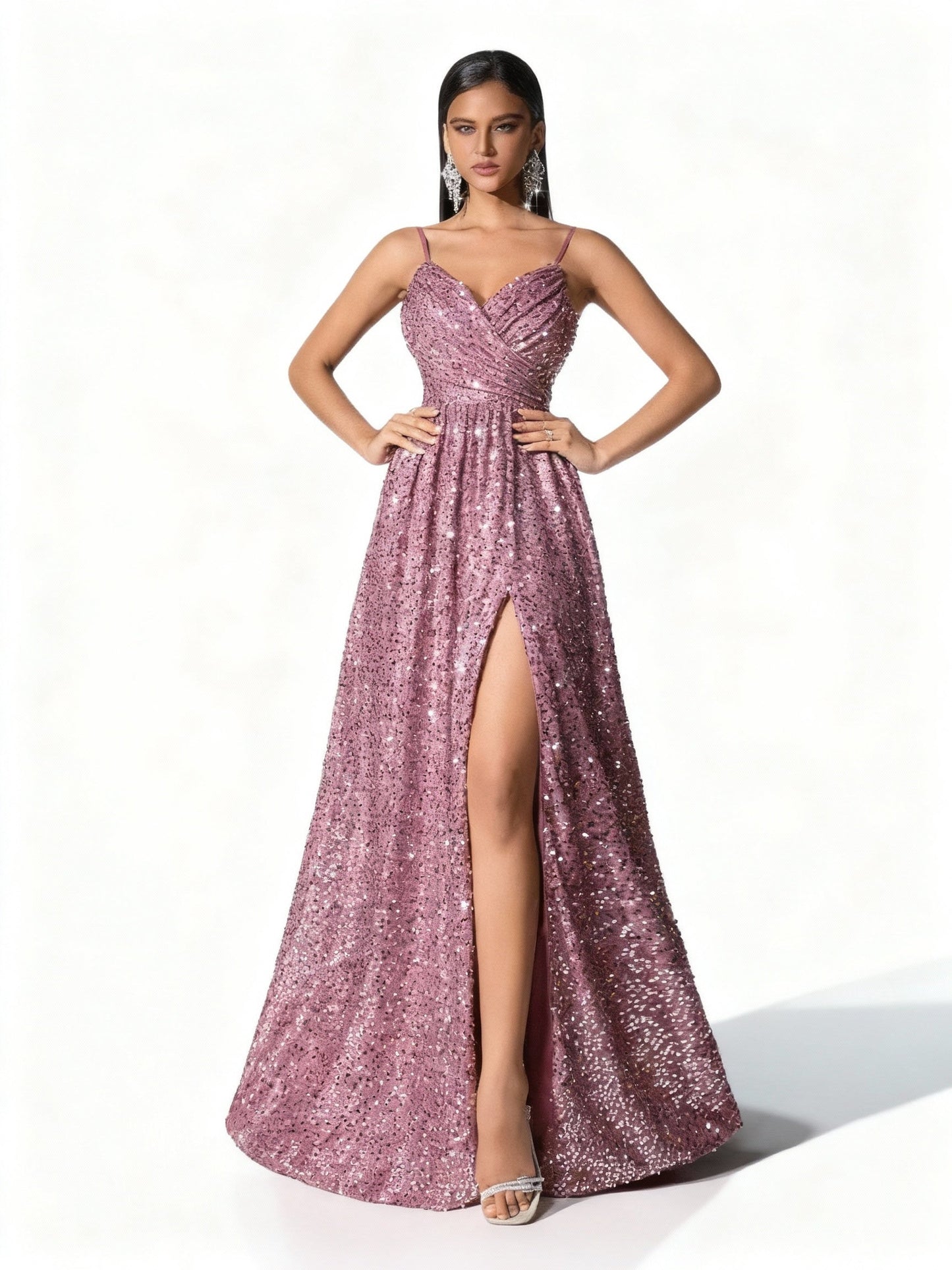 Stalluxe | Rosa Paillettenkleid mit Herz-Ausschnitt XL