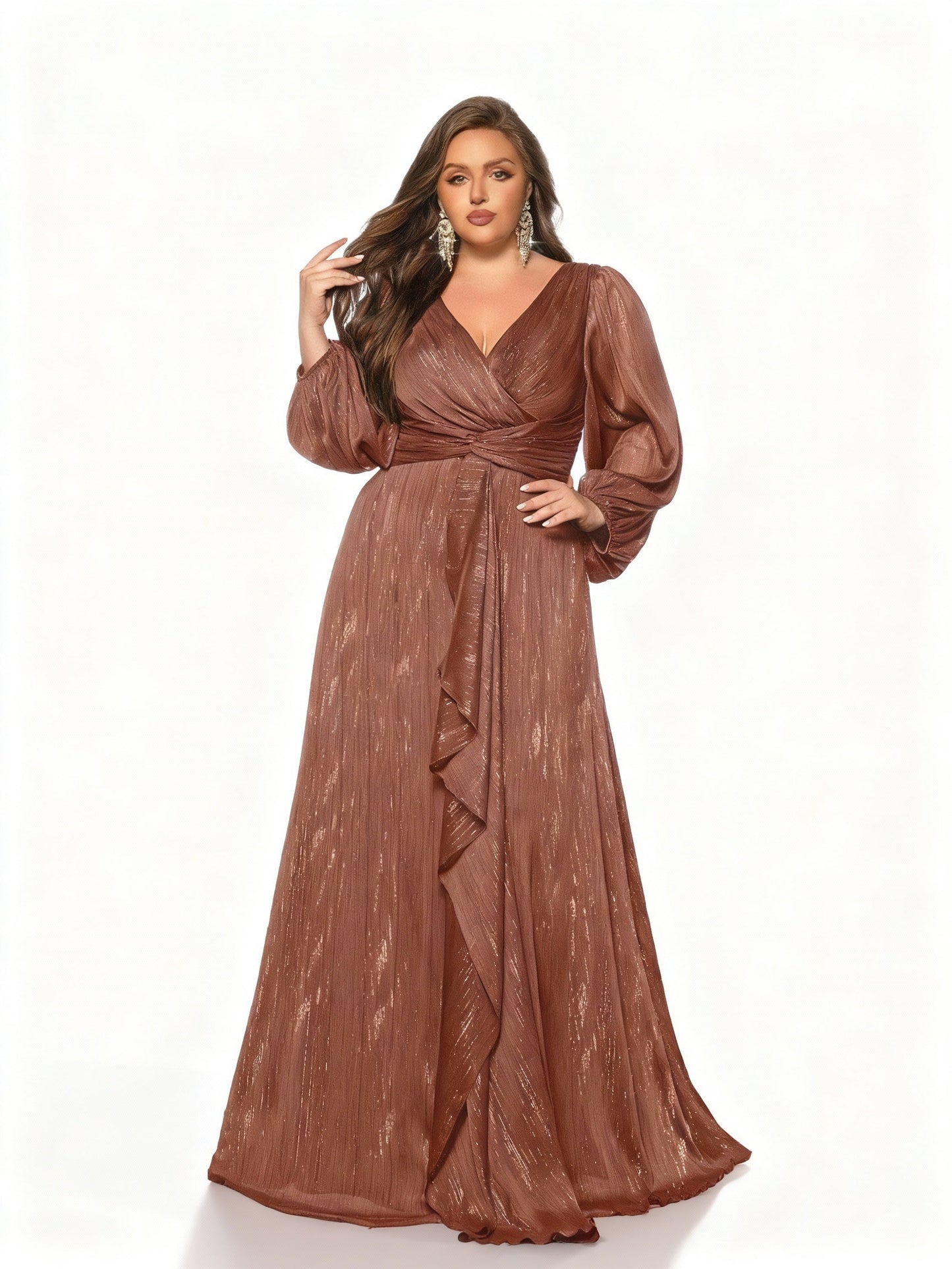 Stalluxe | Premium-Abendkleid in Übergröße mit Rüschen und Laternenärmeln