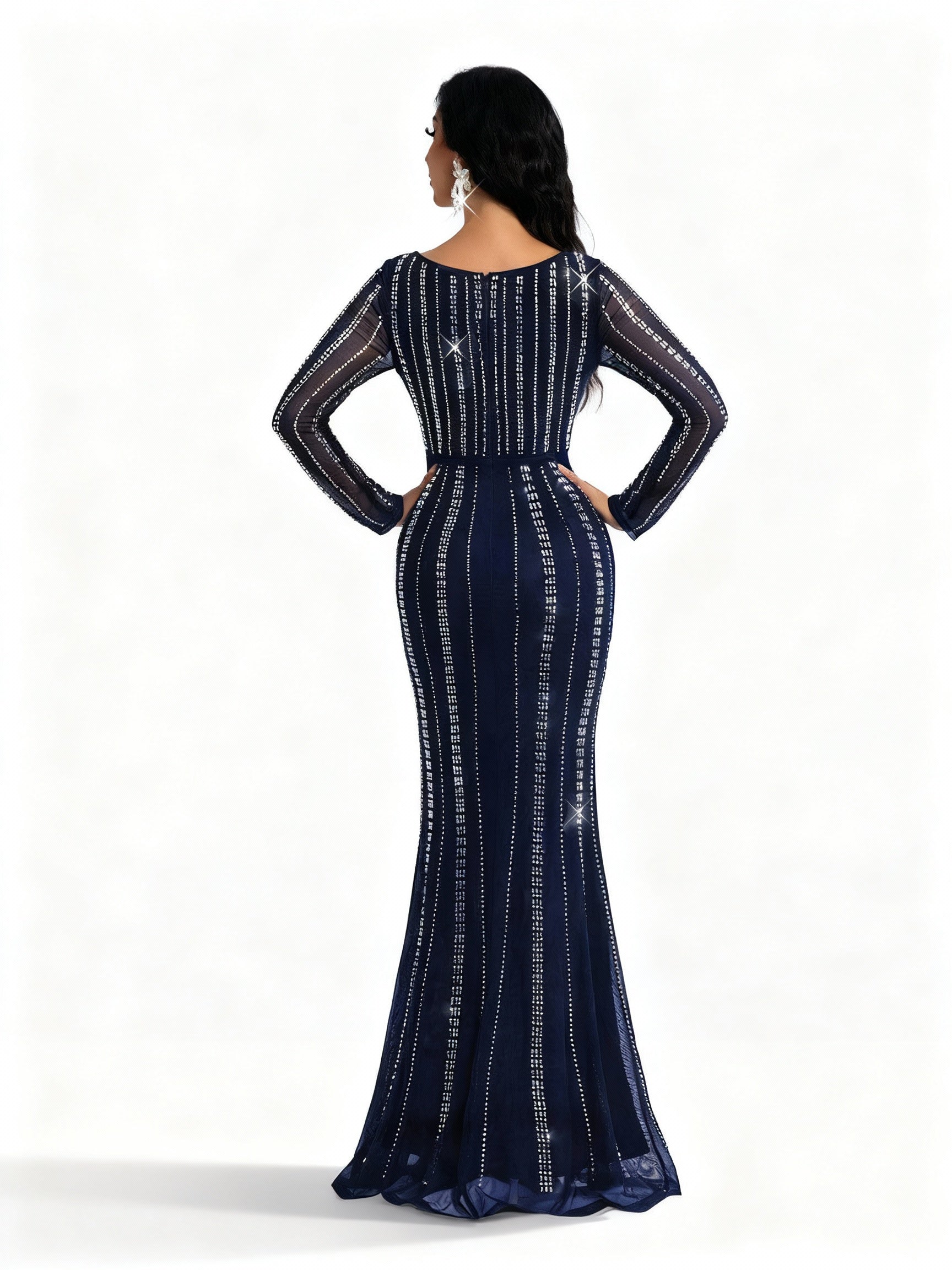 Stalluxe | Marineblaues Paillettenkleid mit Tiefem V-Ausschnitt