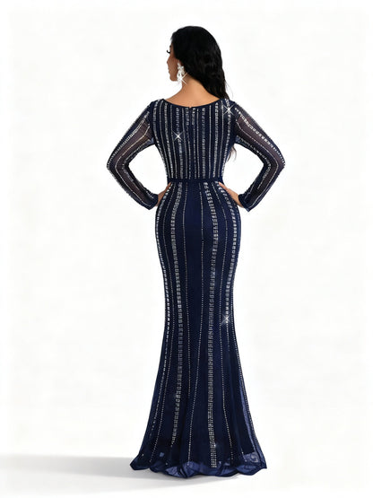 Stalluxe | Marineblaues Paillettenkleid mit Tiefem V-Ausschnitt