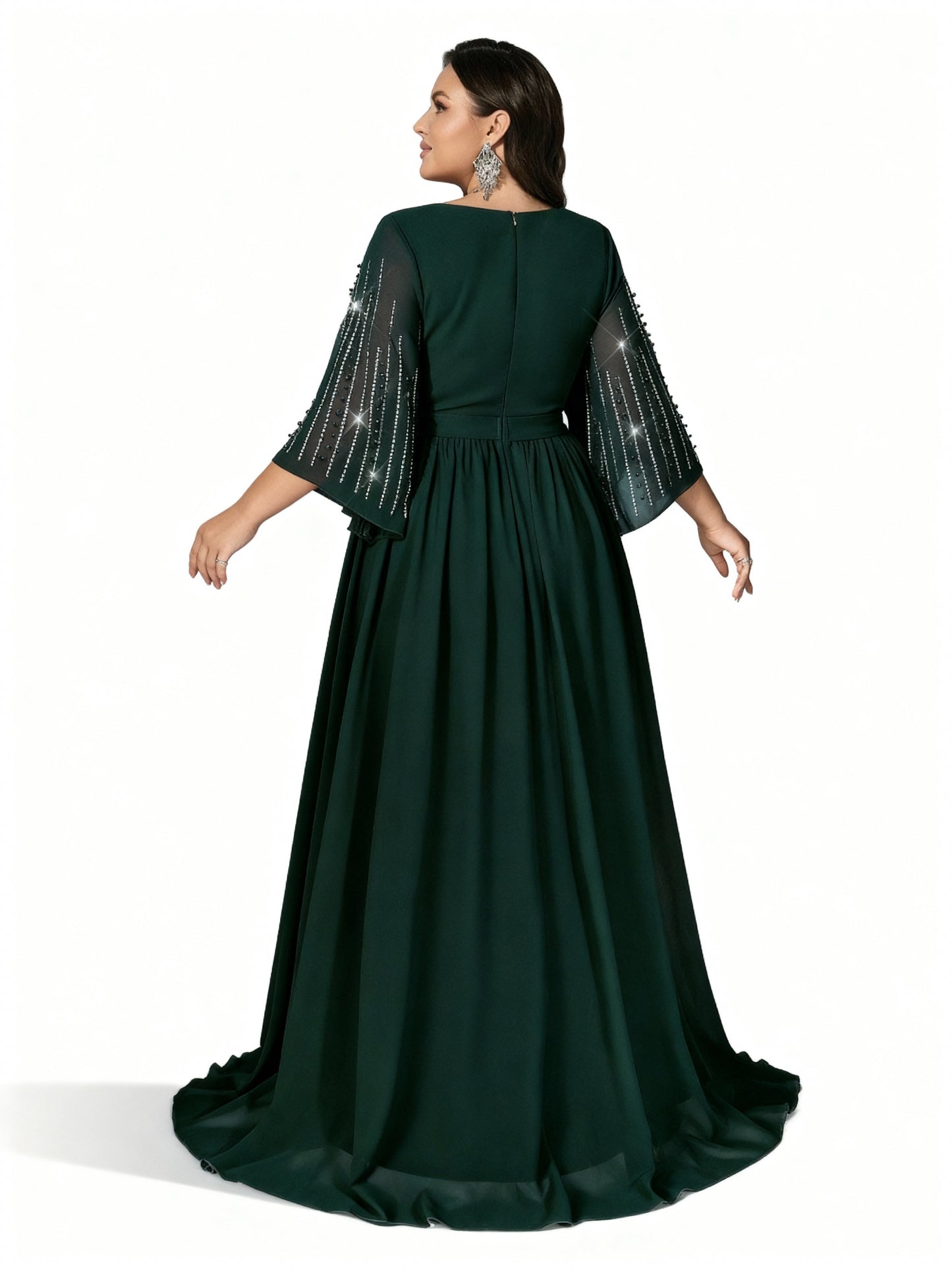 Stalluxe | Dunkelgrünes Chiffonkleid mit Strassverzierung