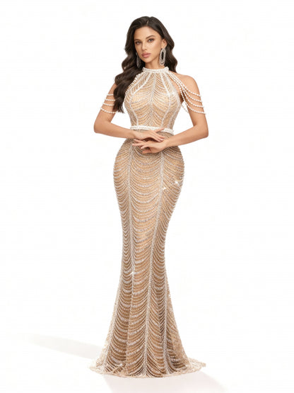 Stalluxe | Paillettenkleid mit Perlen und Neckholder