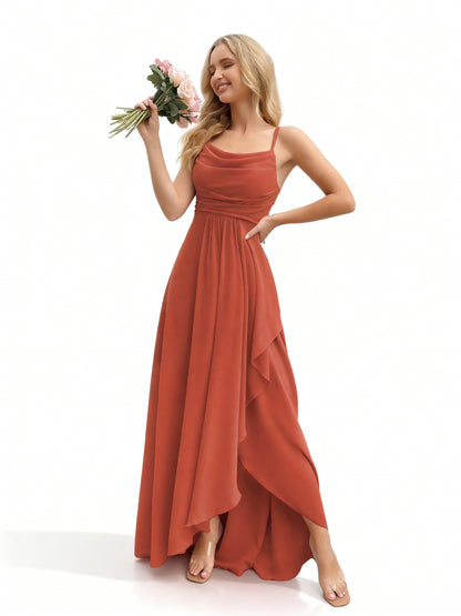 Stalluxe | Brautjungfernkleid mit Wasserfallausschnitt Korallenorange