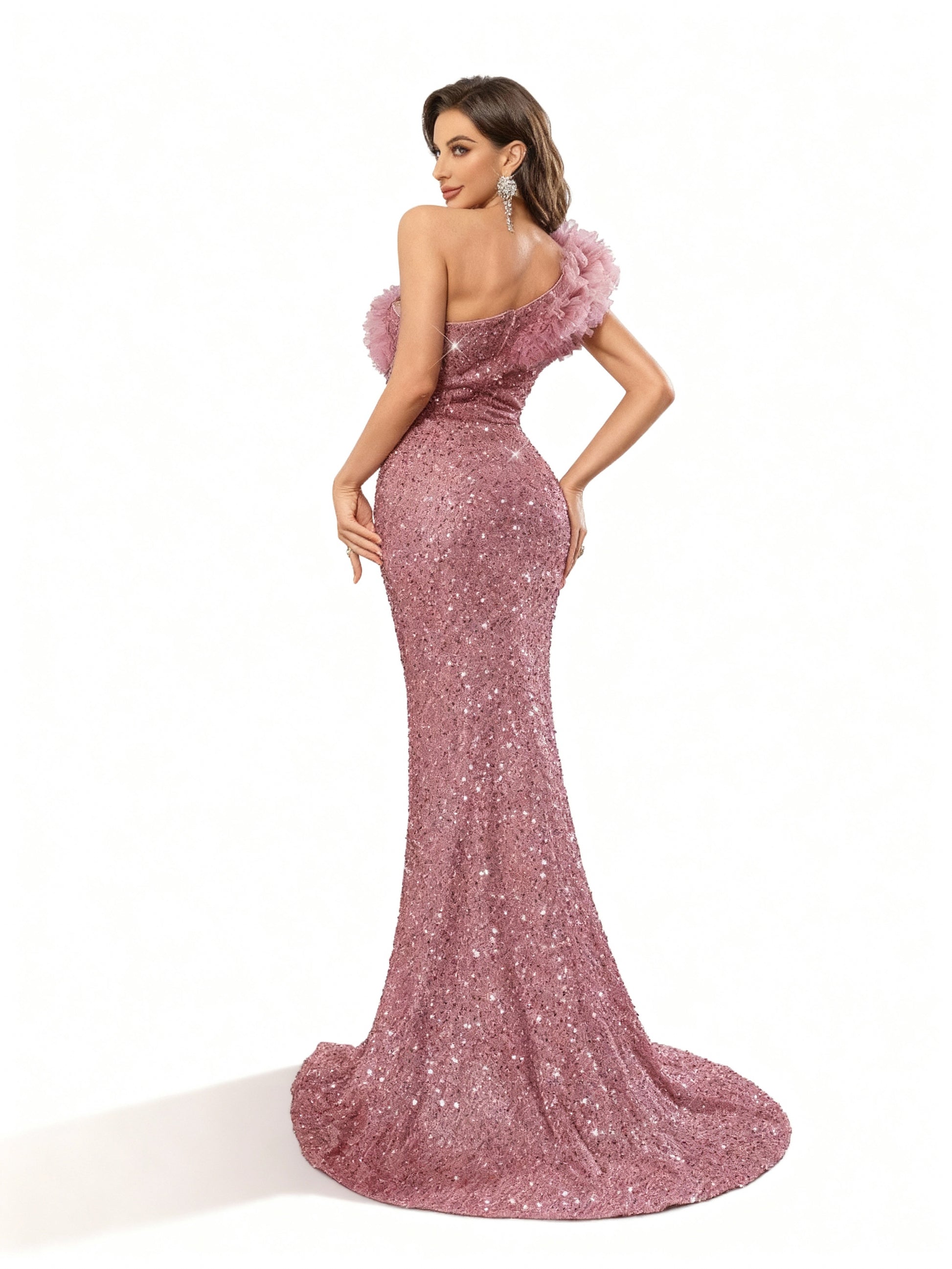 Stalluxe | Paillettenkleid mit Kunstfell und Schlitz