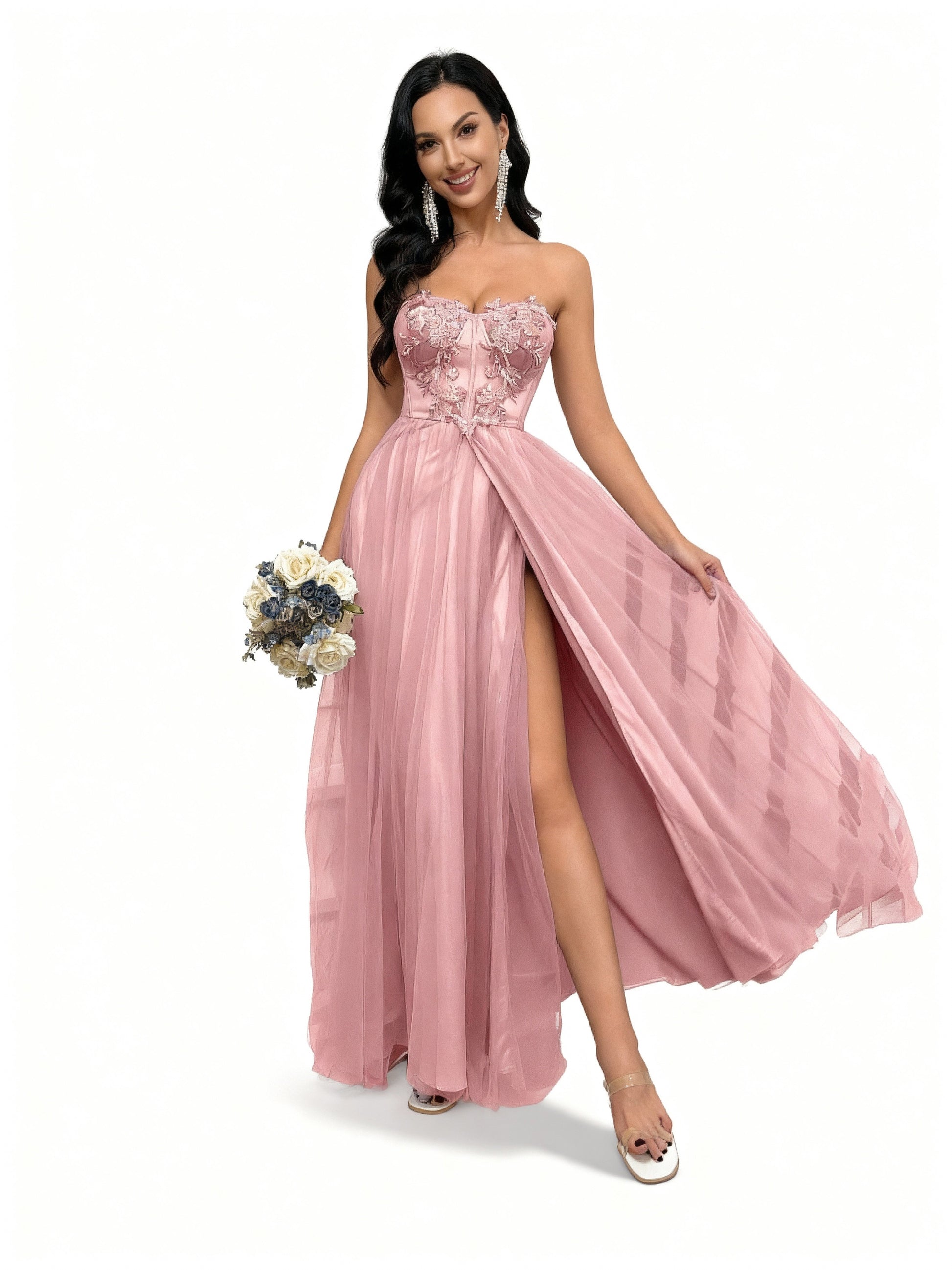Stalluxe | Trägerloses Feenkleid mit Schlitz Rosa