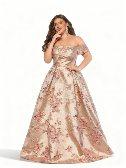 Stalluxe | Einfarbiges Rückenfreies Abendkleid mit Blumen und Off-Shoulder-Schnitt