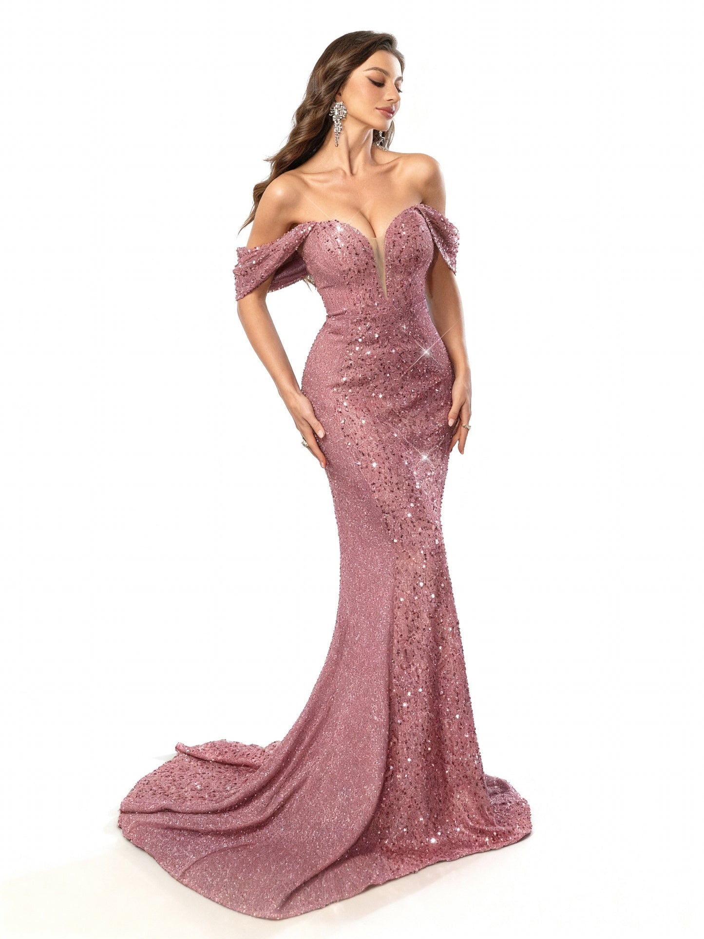 Stalluxe | Rosa Paillettenkleid mit Einem Träger und Fischschwanz