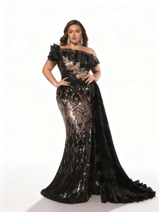 Stalluxe | Schwarzes Luxus-Abendkleid mit Pailletten in Übergröße