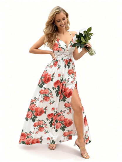 Stalluxe | Blumenmuster-Spitzenkleid mit Halterneck XL