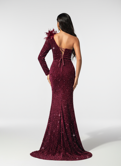 Stalluxe | Modekönigin-Kleid mit Pailletten und Federn