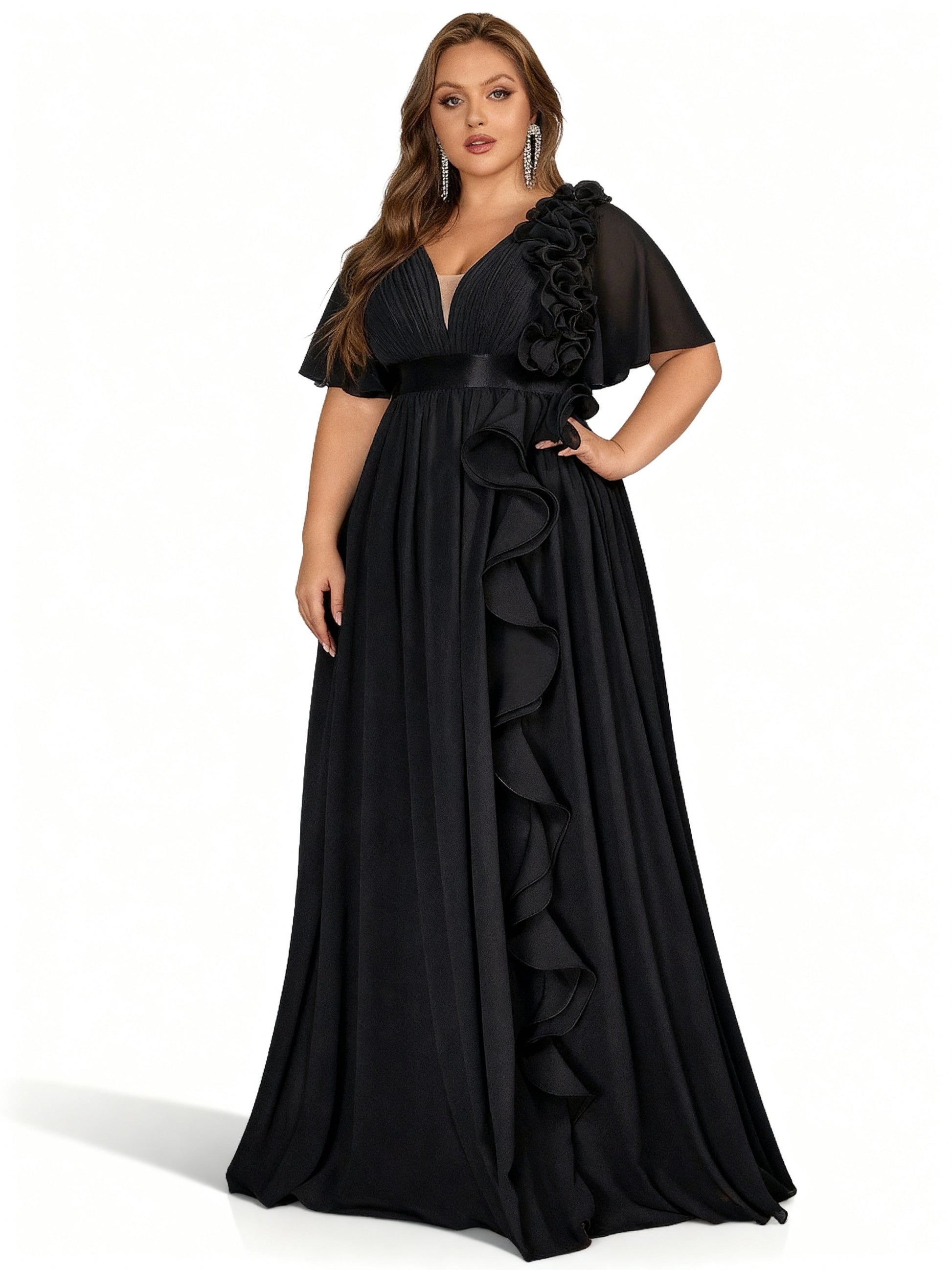 Stalluxe | Formelles Rüschkleid mit V-Ausschnitt in Großen Größen