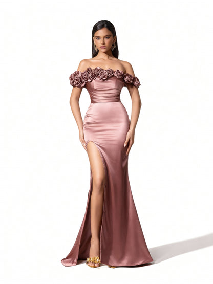 Stalluxe | Edles Abendkleid mit Falten und Blumenverzierung in elegantem Stil XL