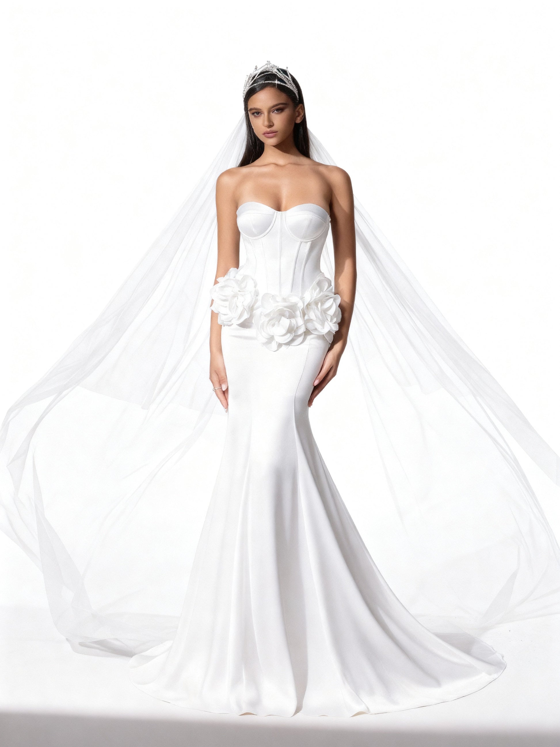 Stalluxe | Weißes Trägerloses Kleid mit Applikationen im Meerjungfrauenstil XL