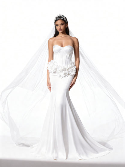 Stalluxe | Weißes Trägerloses Kleid mit Applikationen im Meerjungfrauenstil XL