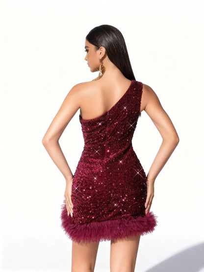 Stalluxe | Burgunderfarbenes Paillettenkleid mit Cutout