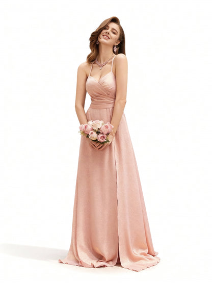 Stalluxe | Elegantes Brautjungfernkleid mit Spaghettiträgern, offenem Rücken und Beinschlitz XL