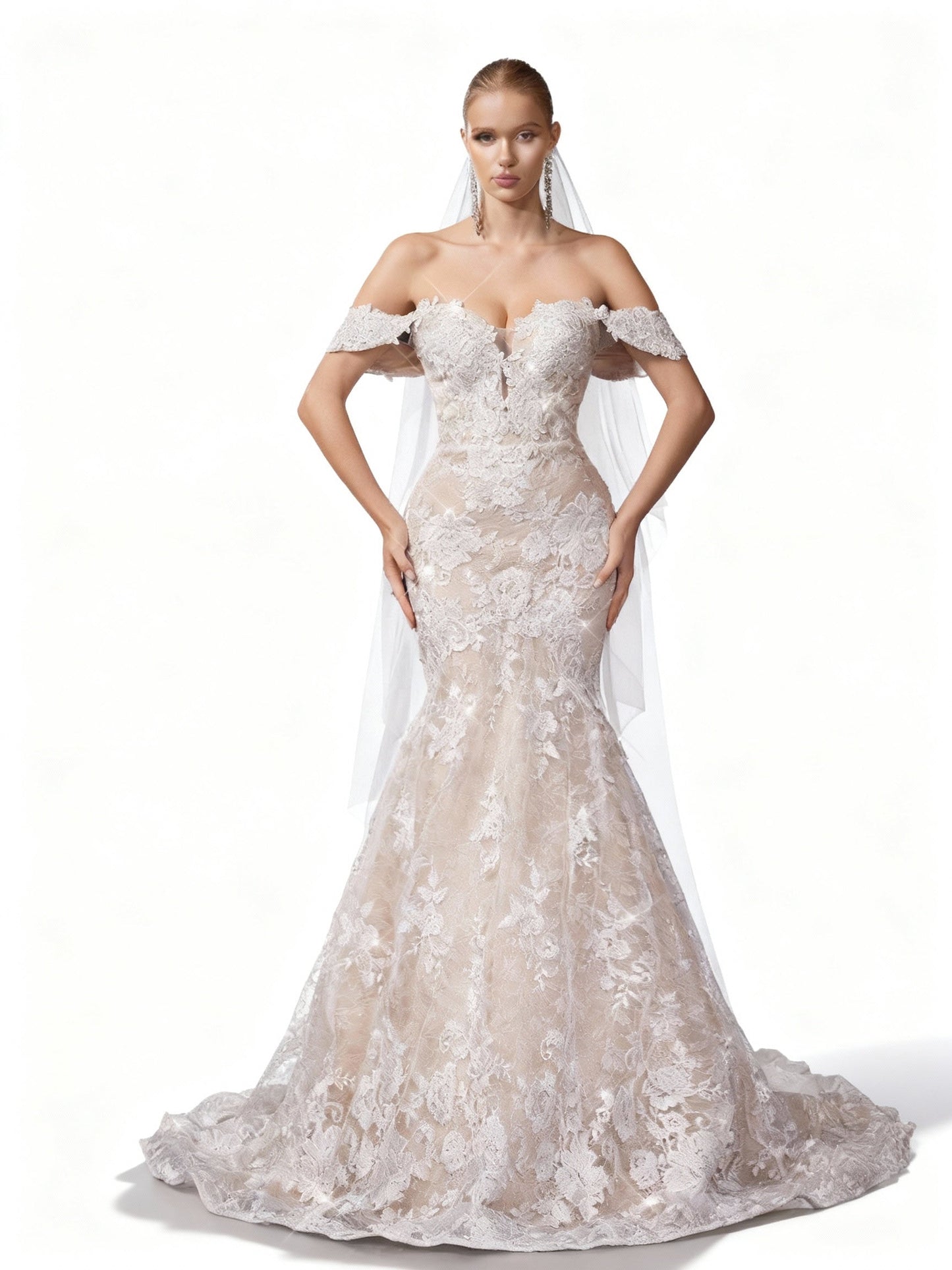 Stalluxe | Ein-Schulter Spitze Hochzeitskleid mit Falten und Blumenstickerei