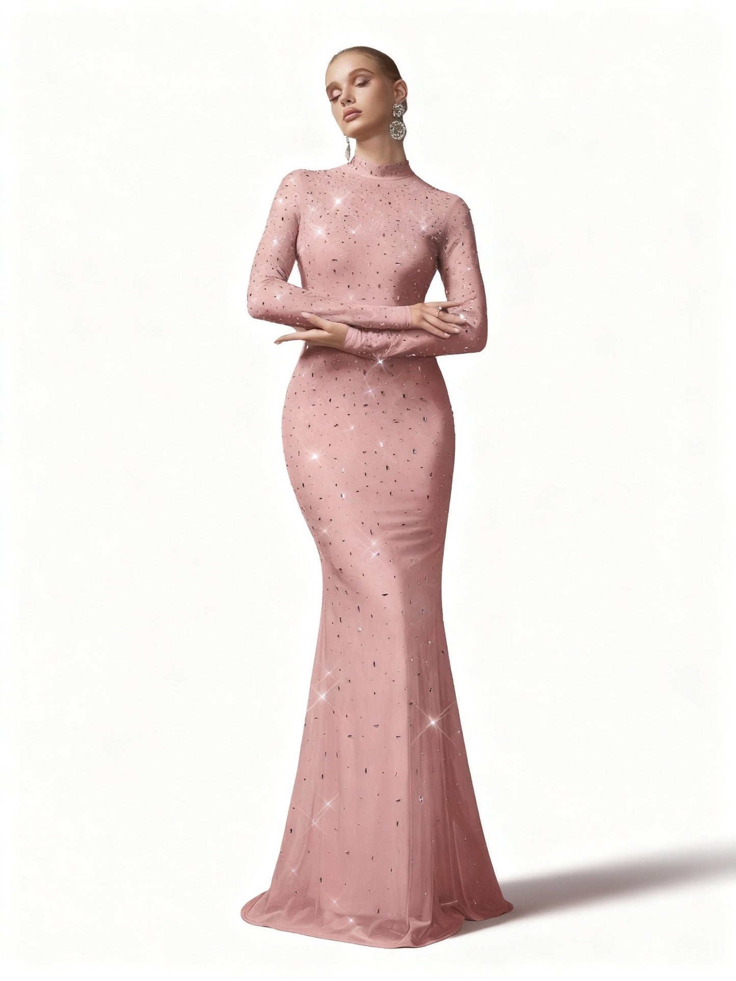 Stalluxe | Strasskleid mit Stehkragen und Fischschwanz Rosa