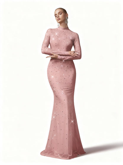 Stalluxe | Strasskleid mit Stehkragen und Fischschwanz Rosa