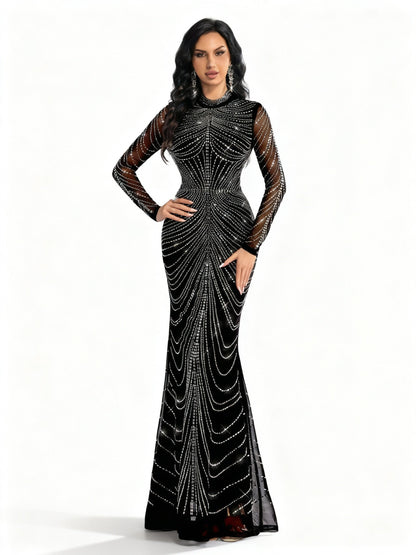 Stalluxe | Schwarzes Abendkleid mit Strass und Meerjungfrauen-Saum