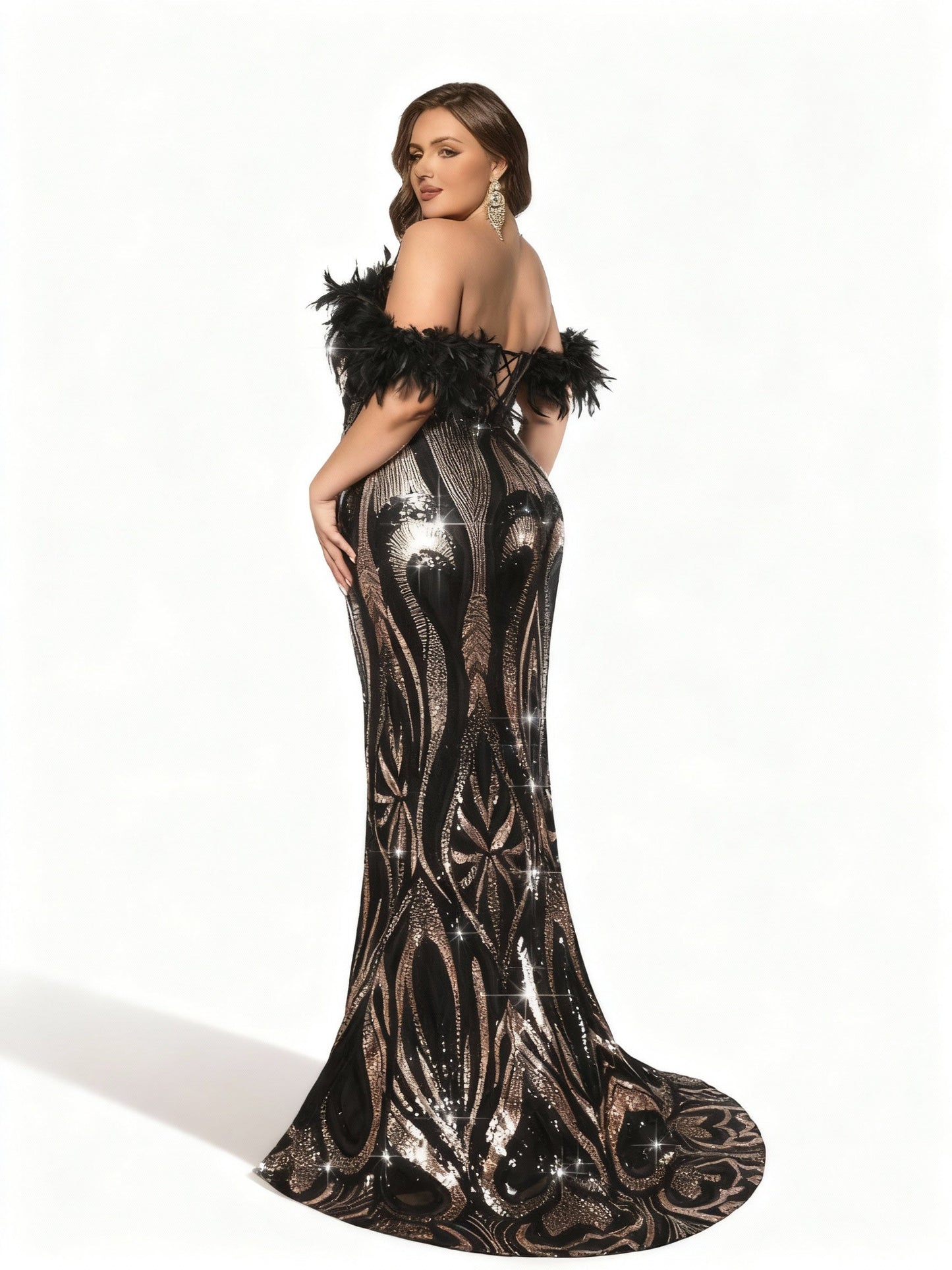 Stalluxe | Schwarzes Trägerloses Pailletten-Abendkleid in Übergröße